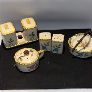 Hand-Painted Floral Ceramic breakfast Set in Yellow Accent